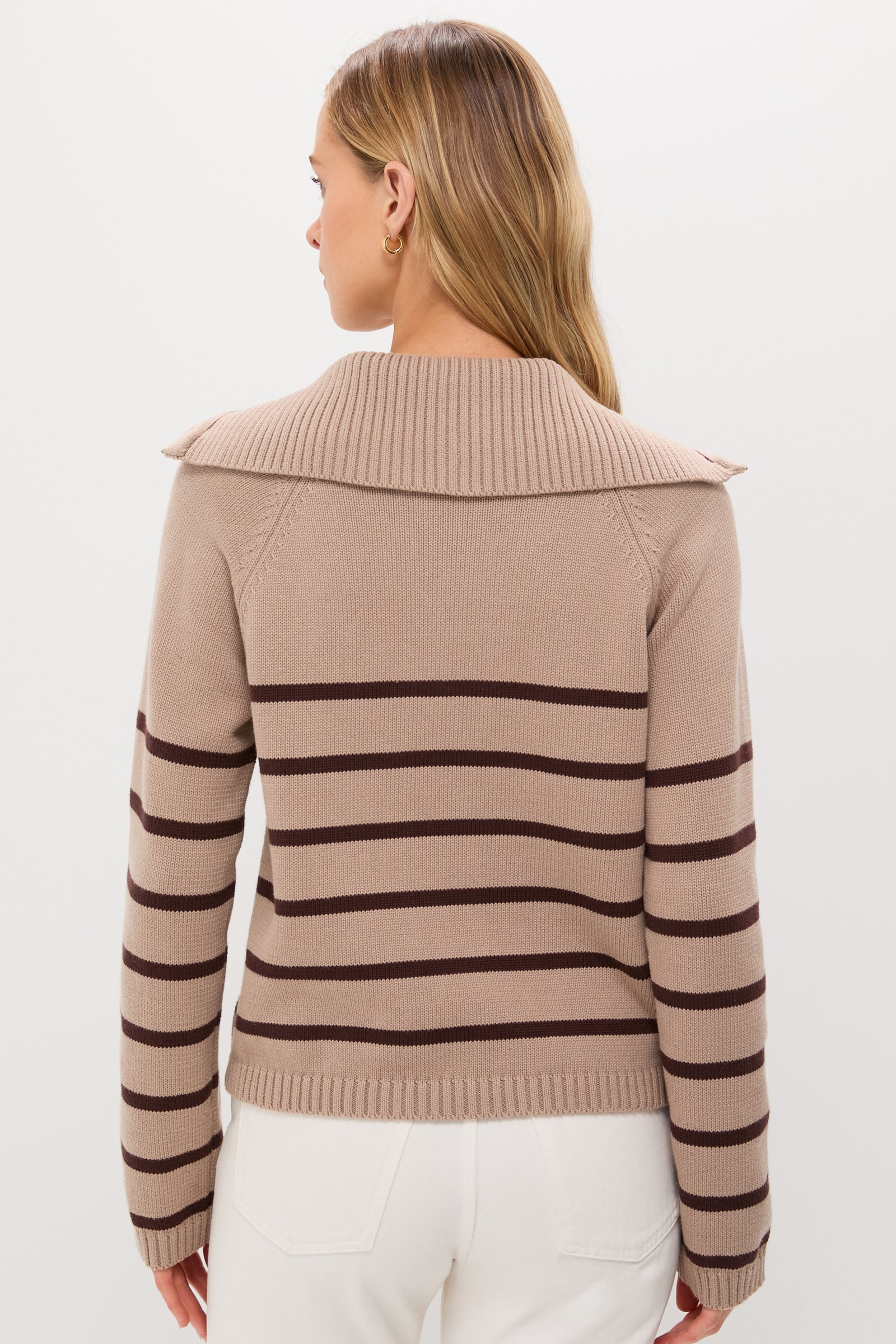 Tan & Brown Stripe Jasper Quarter Zip Sweater