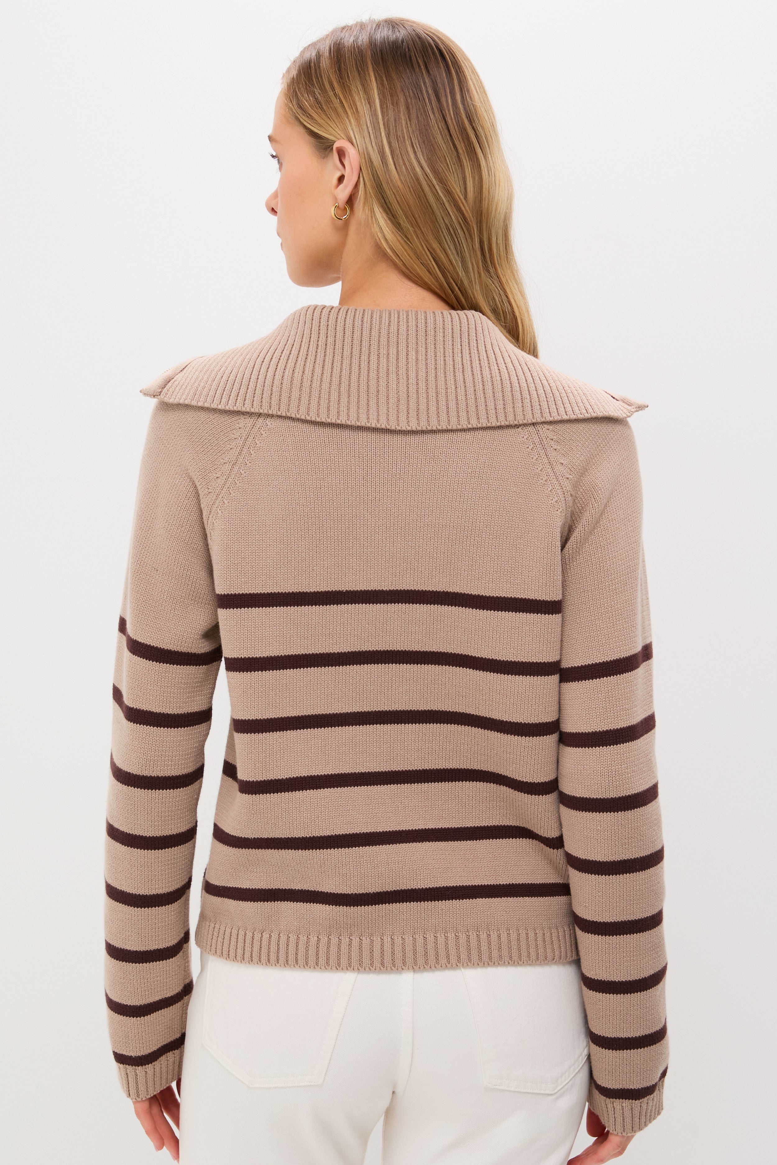 Tan & Brown Stripe Jasper Quarter Zip Sweater