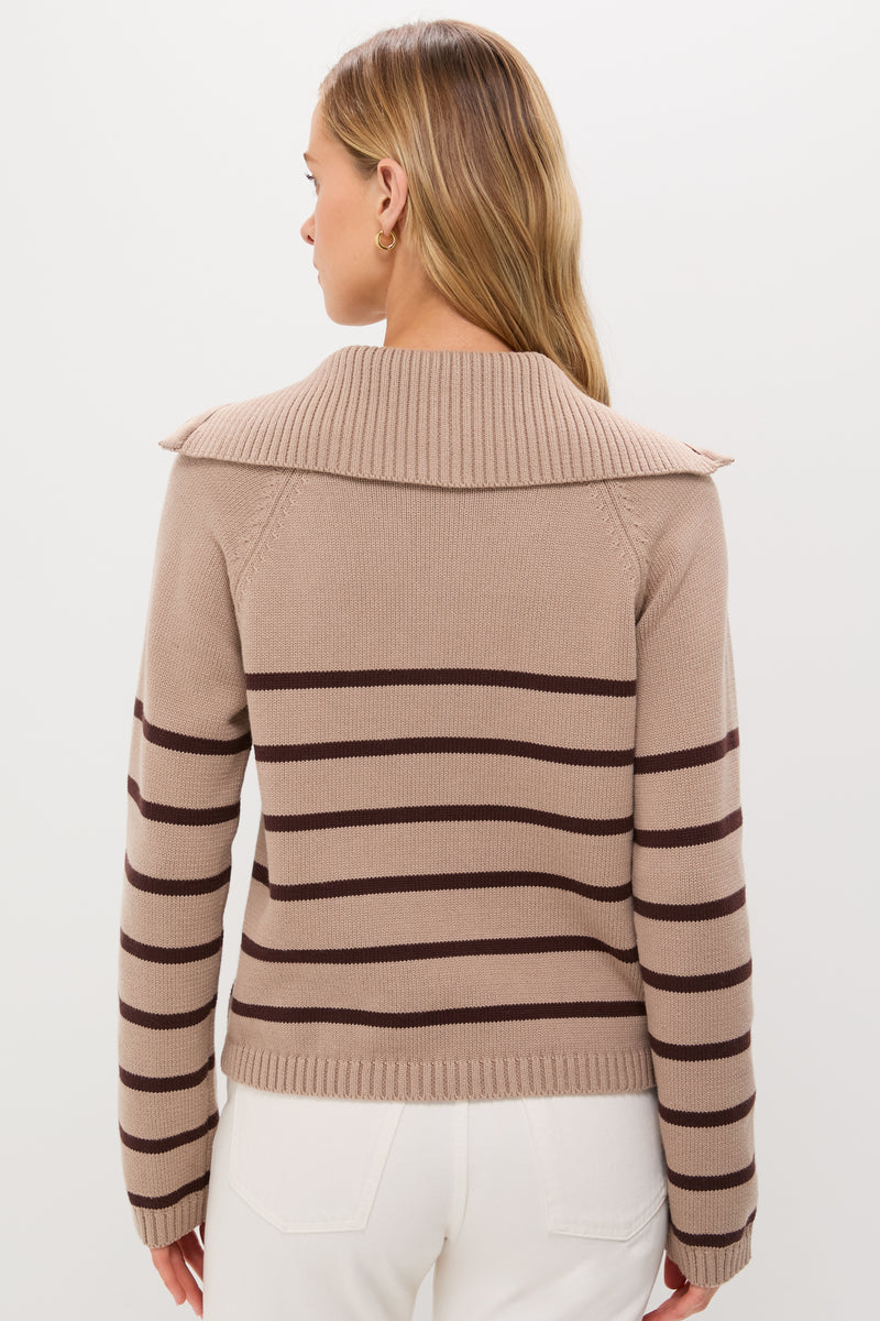 Tan & Brown Stripe Jasper Quarter Zip Sweater