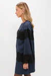 Navy Jacquard and Black Lace Camilla Dress