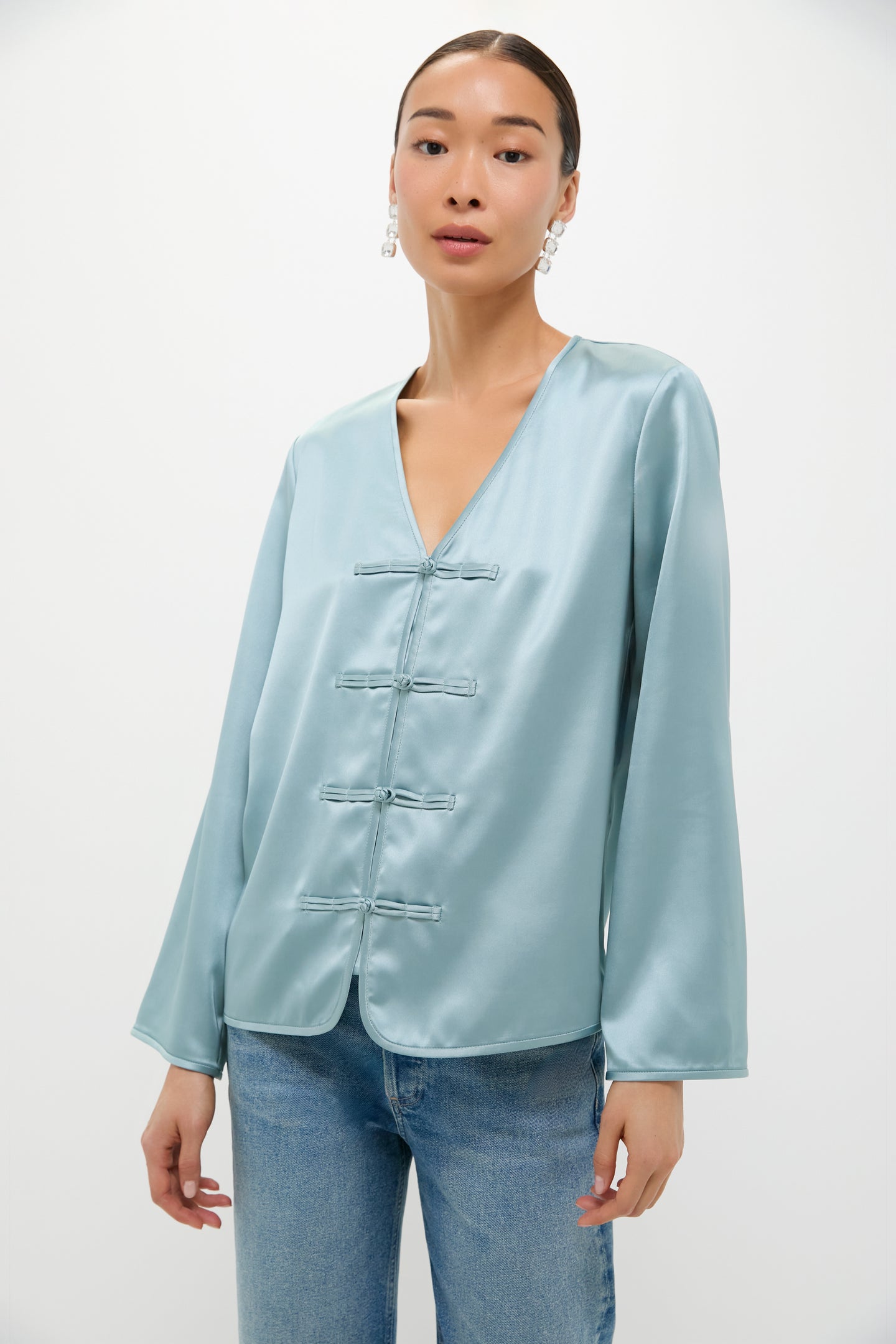 Ice Blue Satin Tatiana Blouse