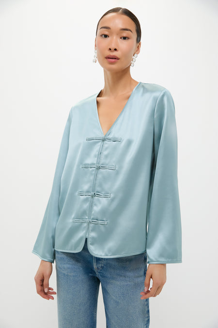 Ice Blue Satin Tatiana Blouse