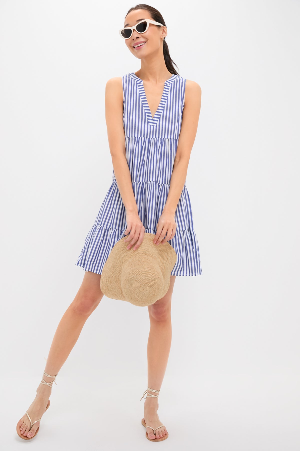 Pomander Place Blue and White Stripe Sleeveless Cotton Poplin Kenzo Dress Blue and White Stripe / XL