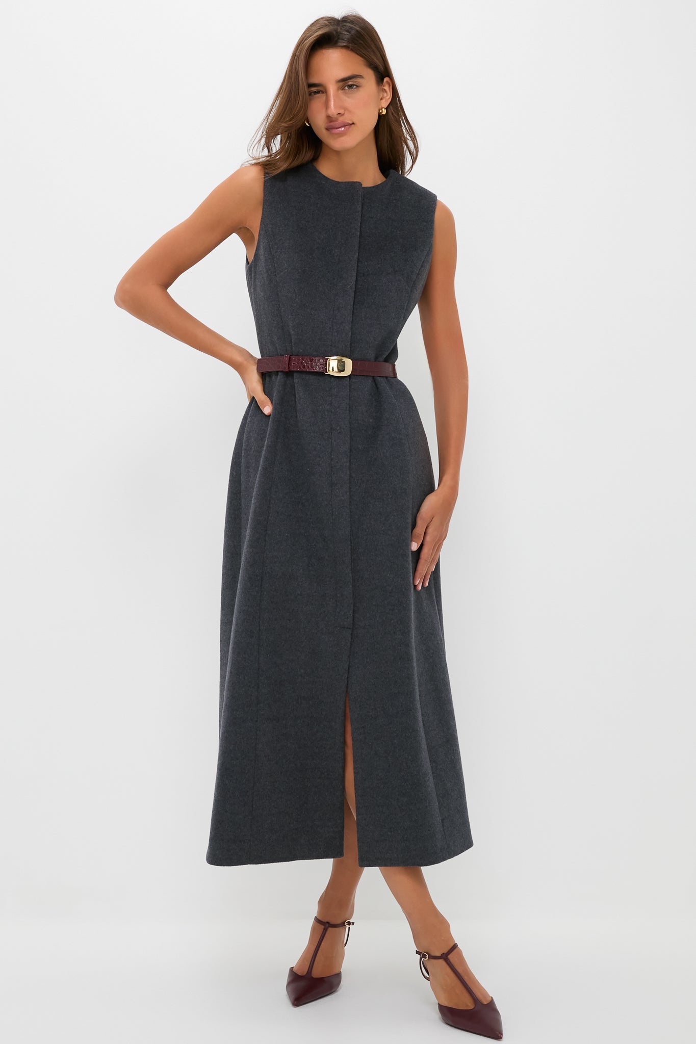 Gray Wool Rhoda Midi Dress
