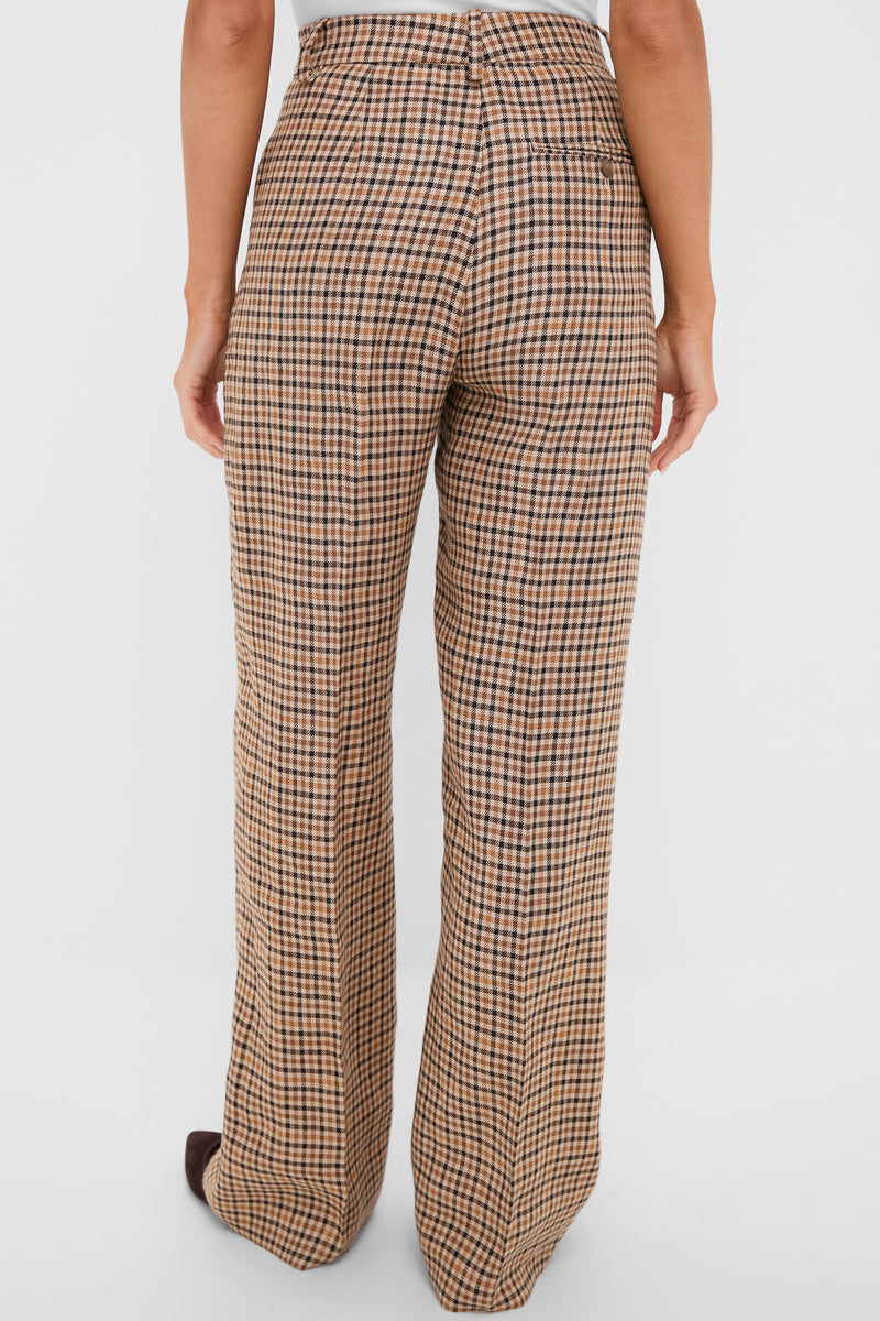 Country Plaid Linen Tweed Woven Standard Flare Pants