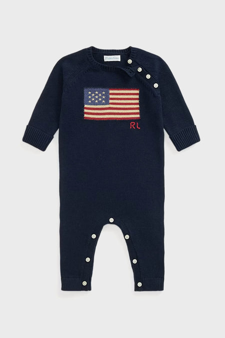 Baby Long-Sleeve Flag Sweater Coverall