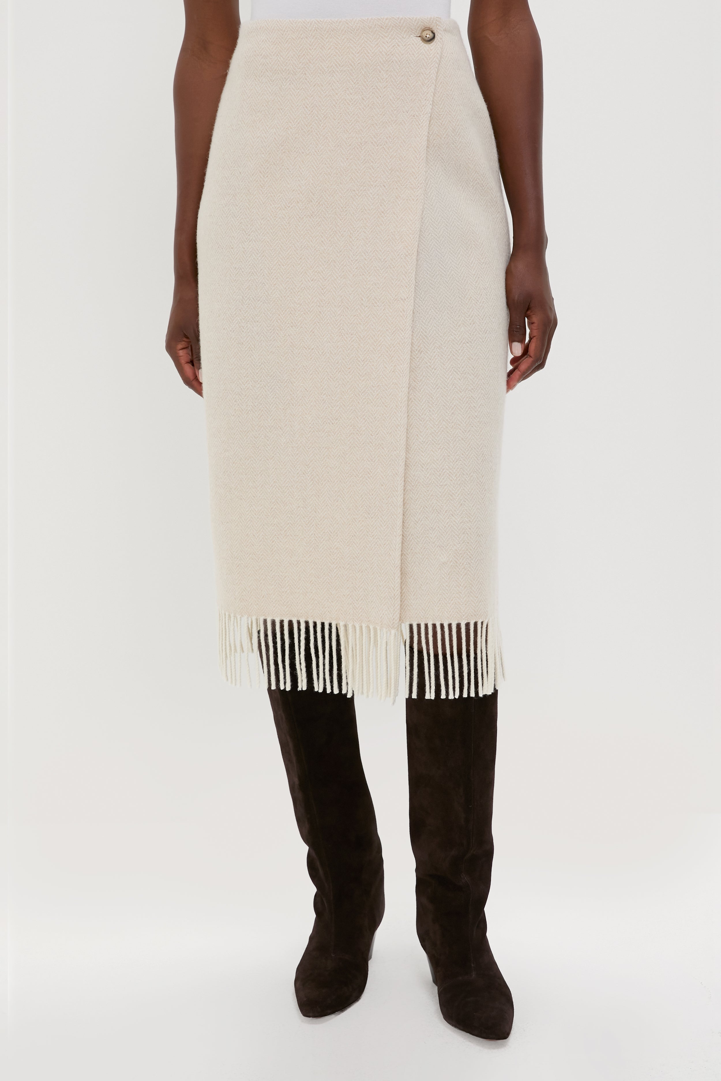 Cream Herringbone Midi Pencil Skirt | Polo Ralph Lauren