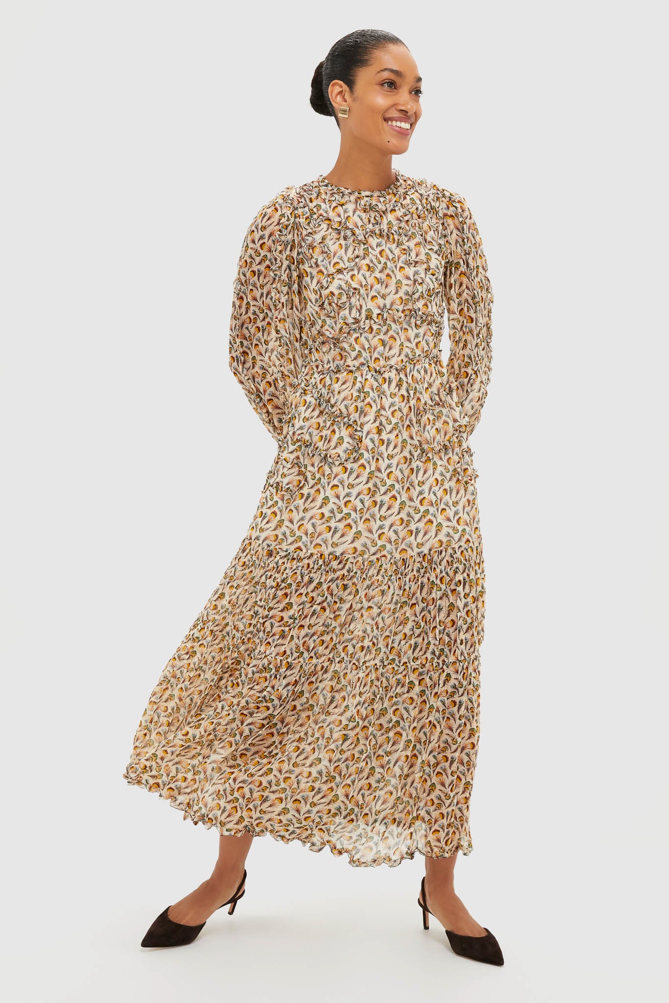 Swan Iona Silk Long Sleeve Midi Dress