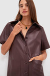 Merlot Leather Violetta Shirt Dress