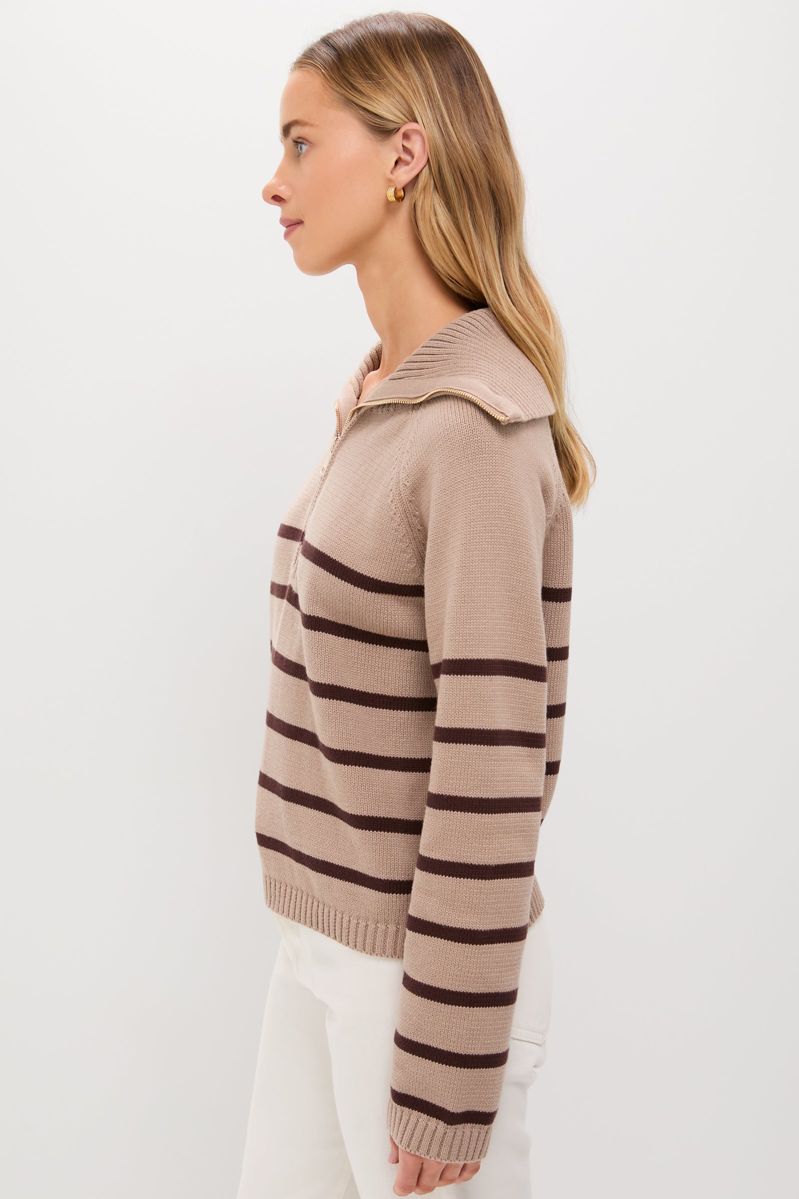 Tan & Brown Stripe Jasper Quarter Zip Sweater