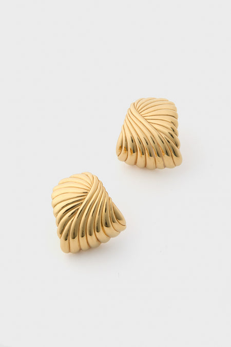 A pair of square gold stud earrings by Missoma, featuring a twisted, ribbed design and crafted from recycled gold demi-fine jewelry. Shown on a plain white background.