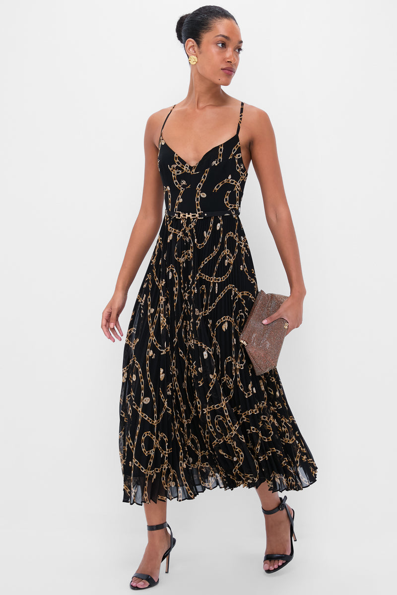 Black Charms Sunray Pleated Picnic Dress