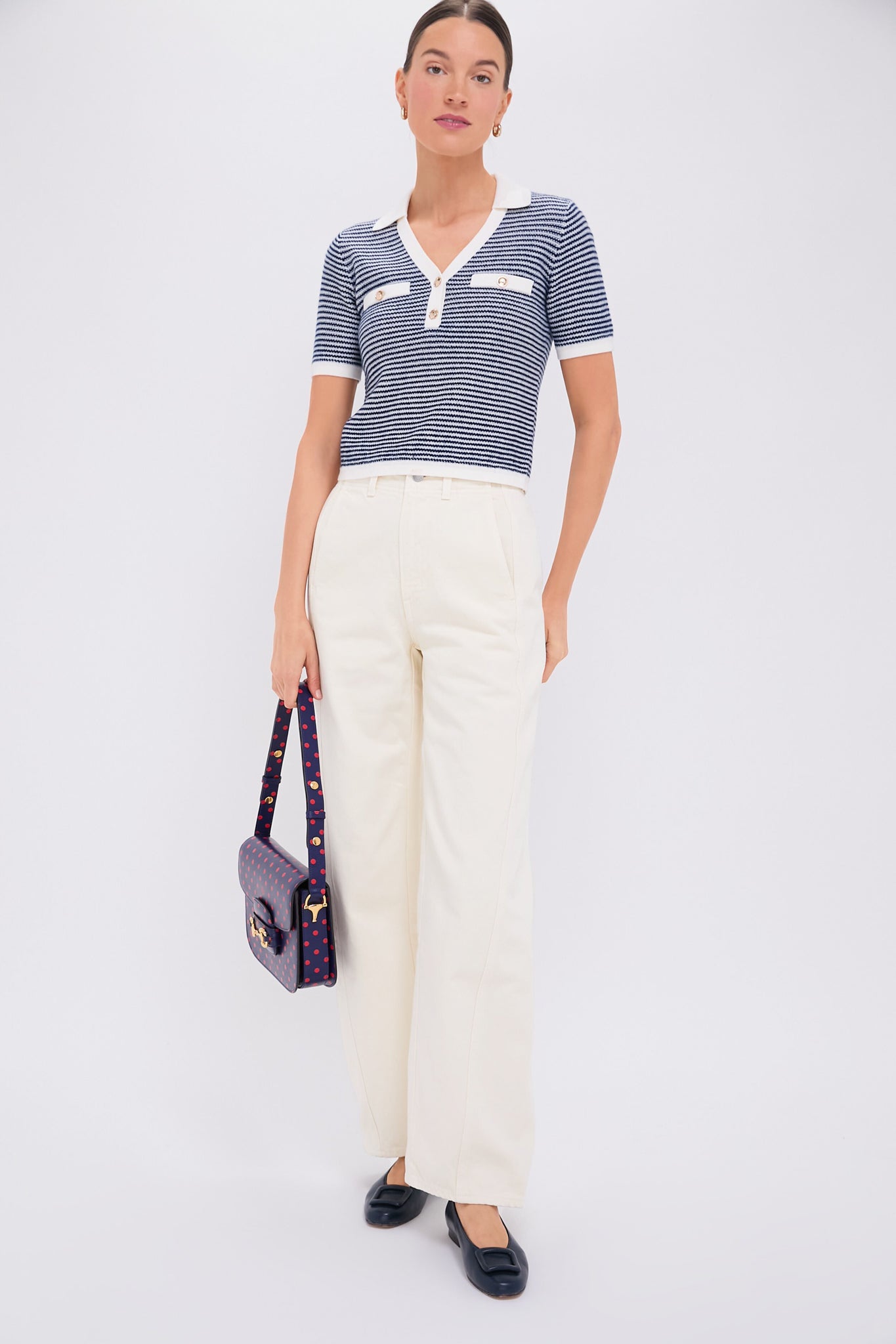 Gucci Blue Horsebit Polka Dot And Blue Leather Shoulder Bag