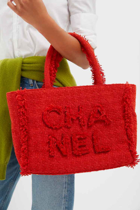 CHANEL Red Zipped Shopper Tote