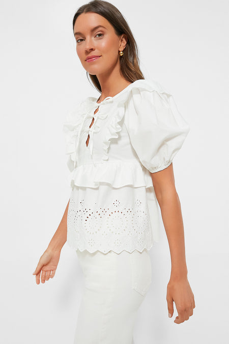 Exclusive White Ruffle Eyelet Top