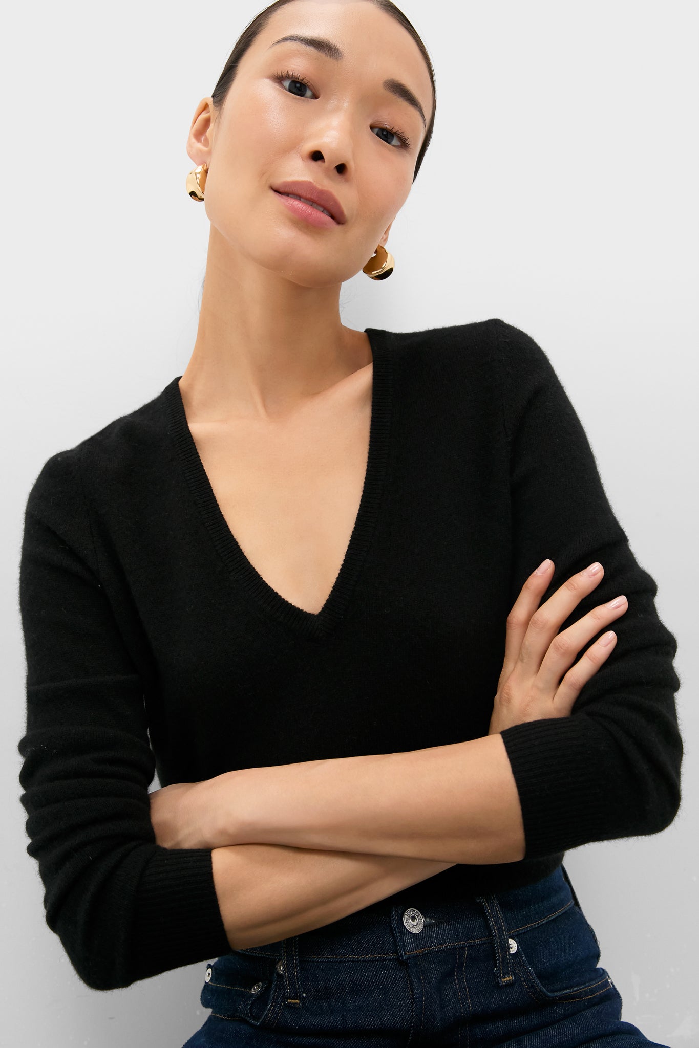 Black Cashmere V-Neck Sweater
