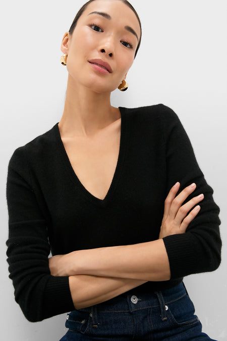 Black Cashmere V-Neck Sweater