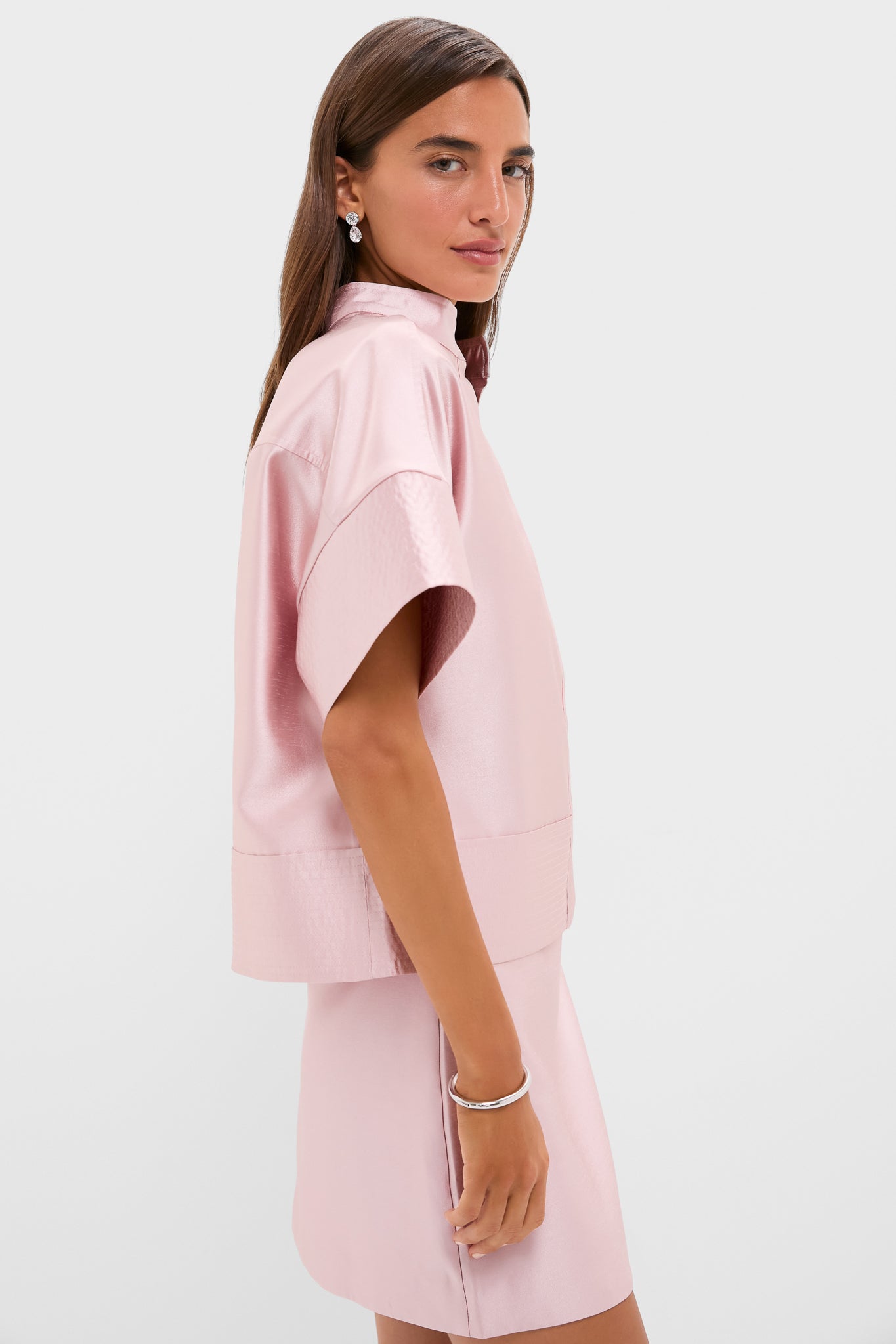 Light Pink Dupioni Trapunto Stitch Sofia Shirt | Tuckernuck