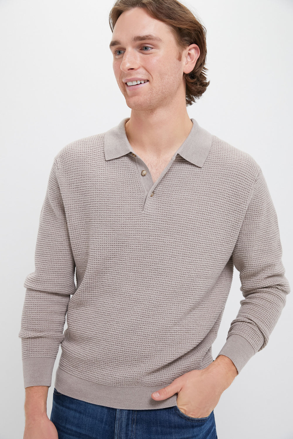 Oatmeal Merino Waffle Polo