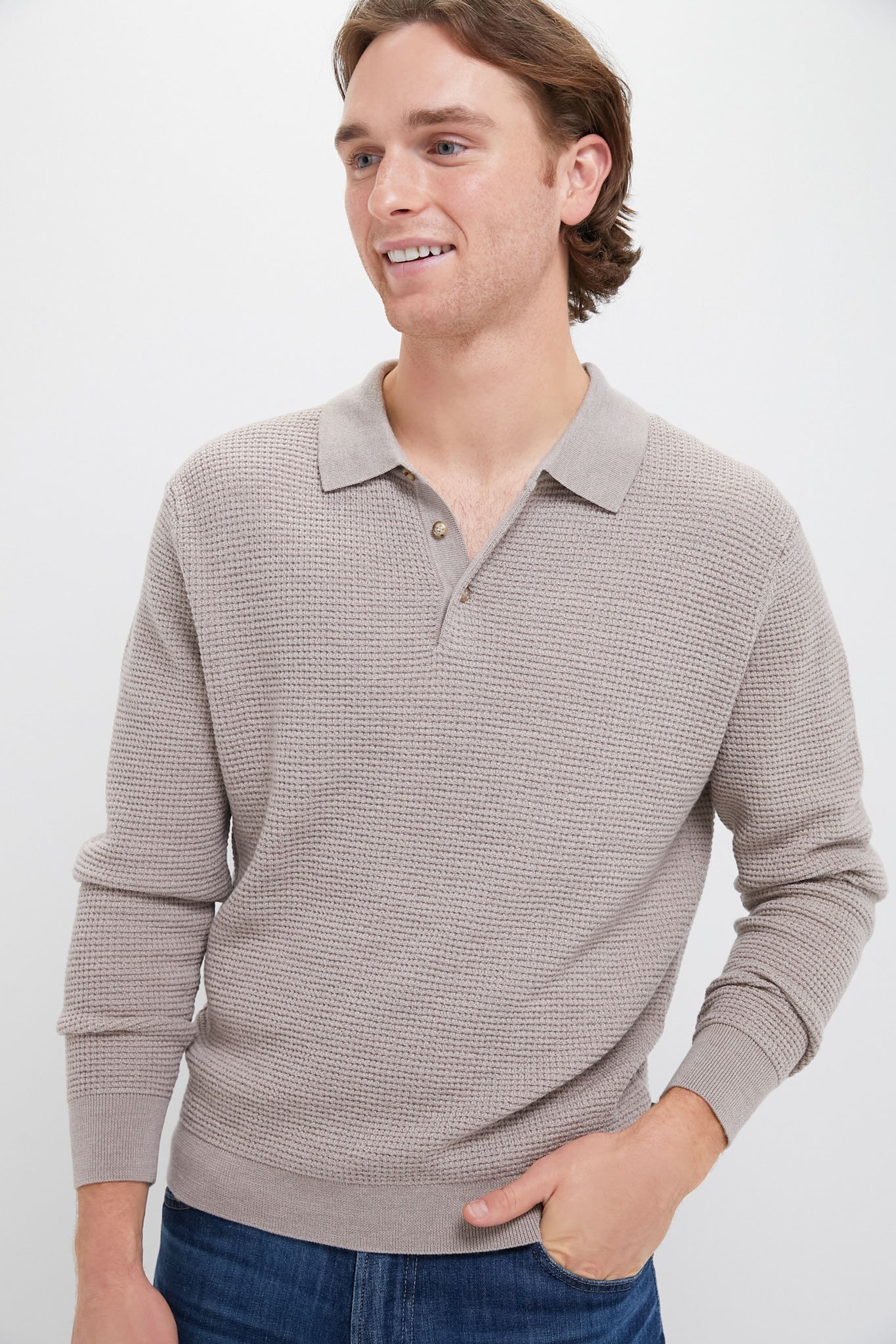 Oatmeal Merino Waffle Polo