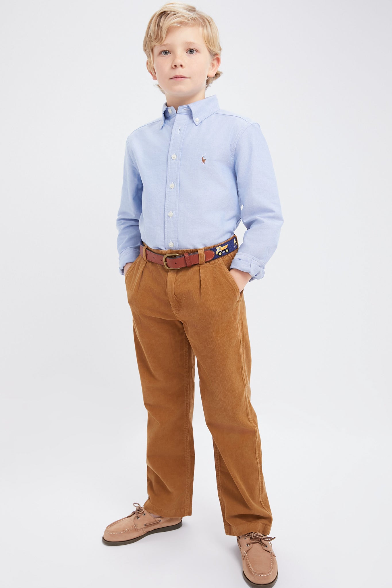 Boys Blue Long-Sleeve Oxford Button-Down Sportshirt
