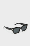 Shiny Solid Black Corner Angle M Sunglasses, classic cat-eye style with dark lenses and metal hinge detail, offer effortless, high-end protection and fun, versatile wear.