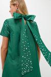 Green Taffeta Embellished Ashton Bow Dress