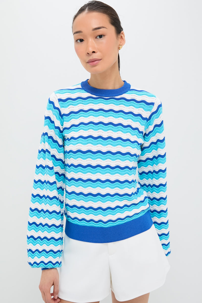 Aqua Wavy Stripe Callie Crewneck