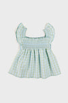 Maxwell Gingham Smock Detail Blouse in Green