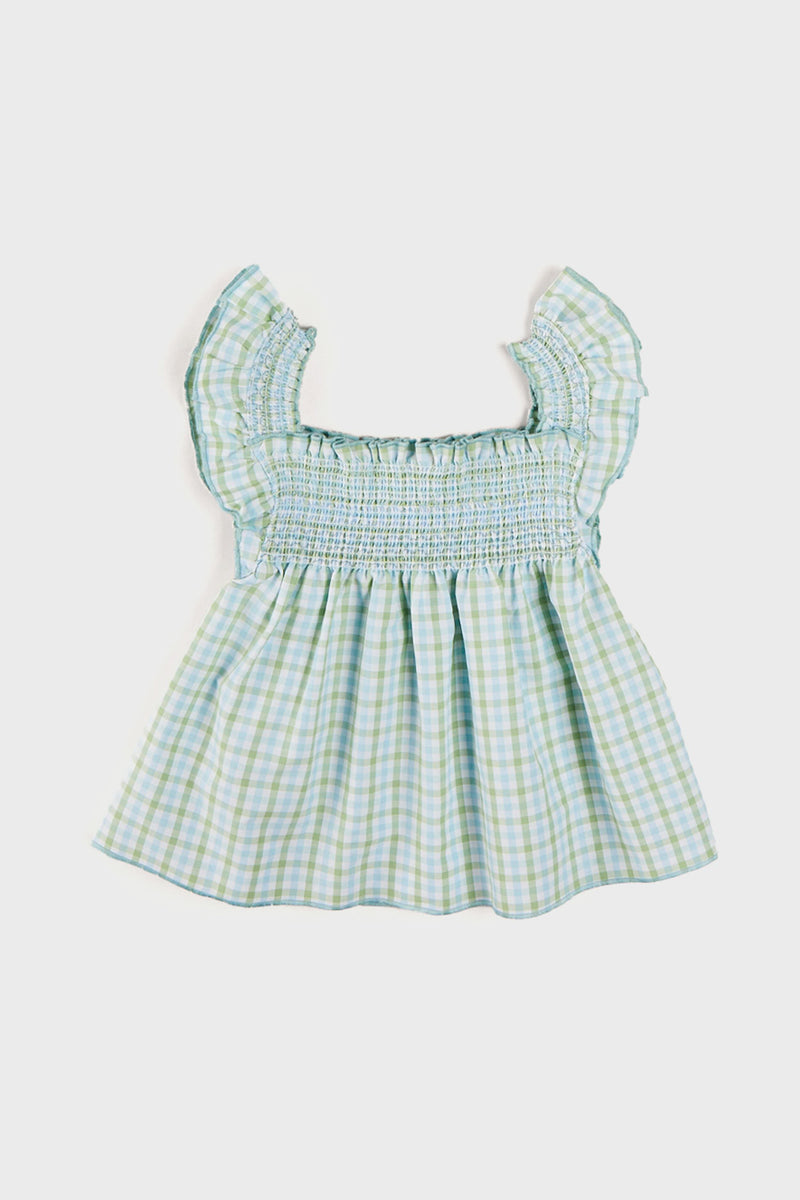 Maxwell Gingham Smock Detail Blouse in Green