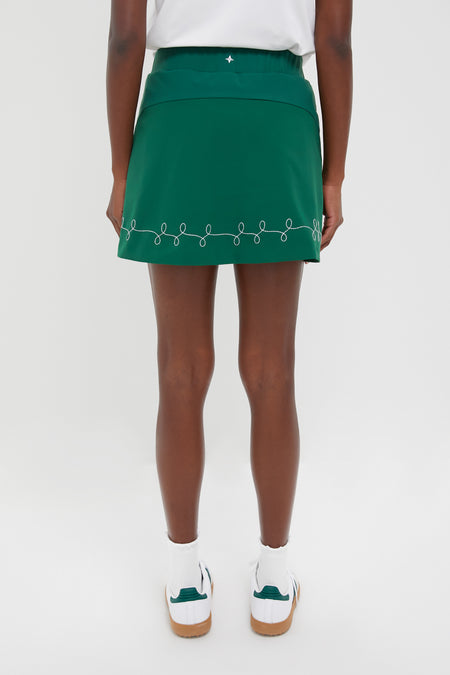 Green Embroidered 15 Inch Performance Stretch Woven Halliet Golf Skirt