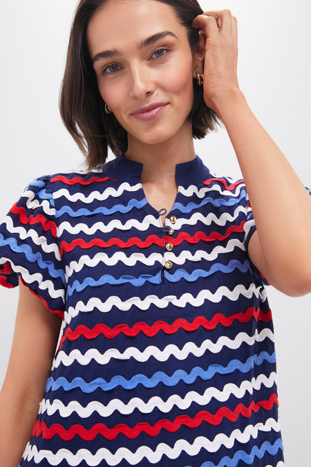 Navy Multi Ric-Rac Button Front Mini Dress