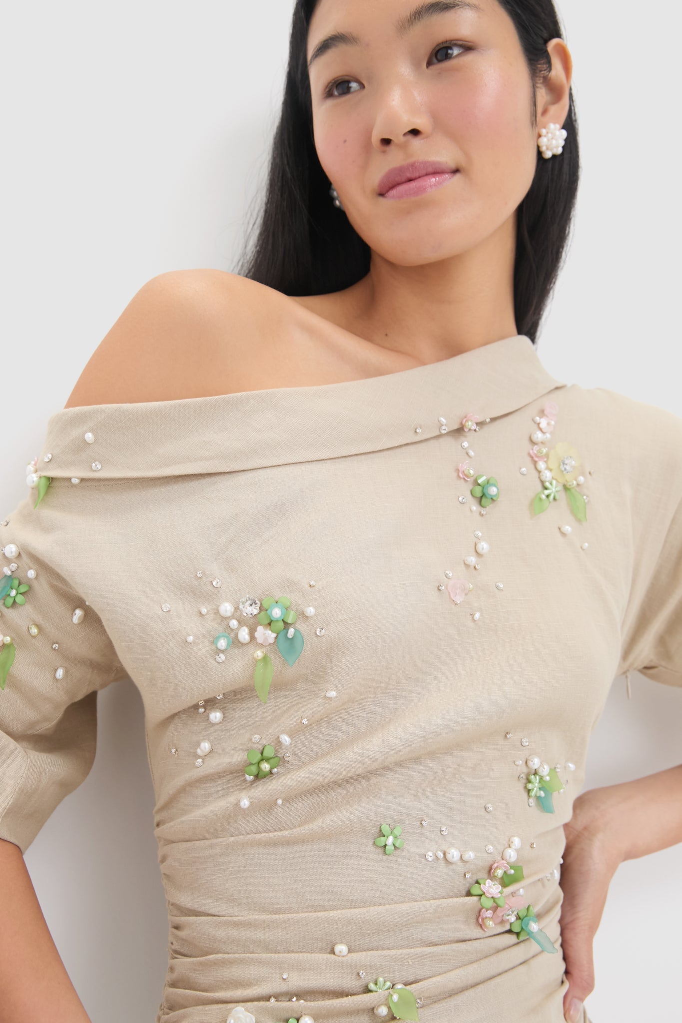 Beige with Jewel Embroidery Bowery Dress