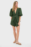 Green Solid Puff-Sleeved Blouse