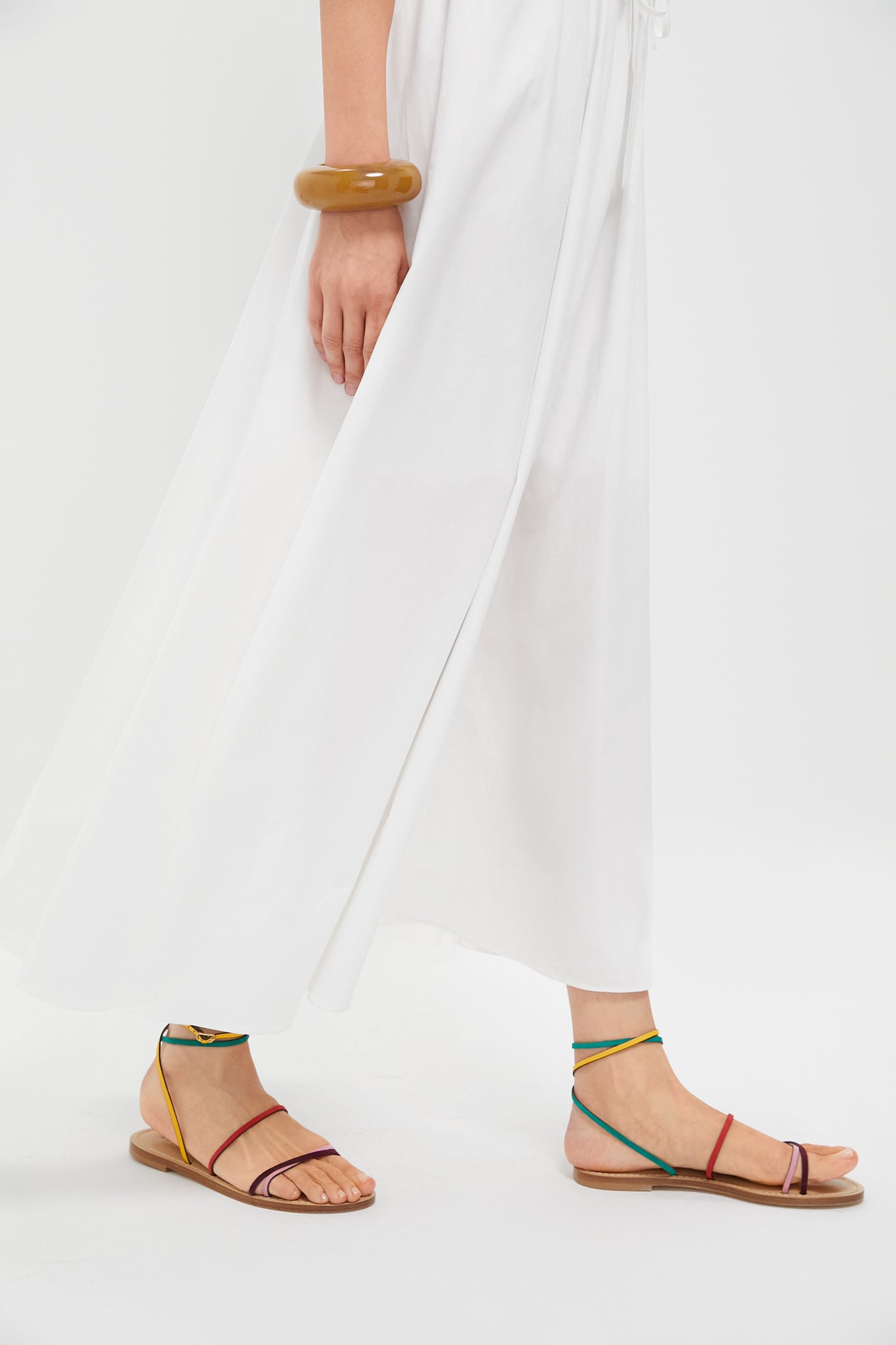 White V-Neck Pleated Midi Dress