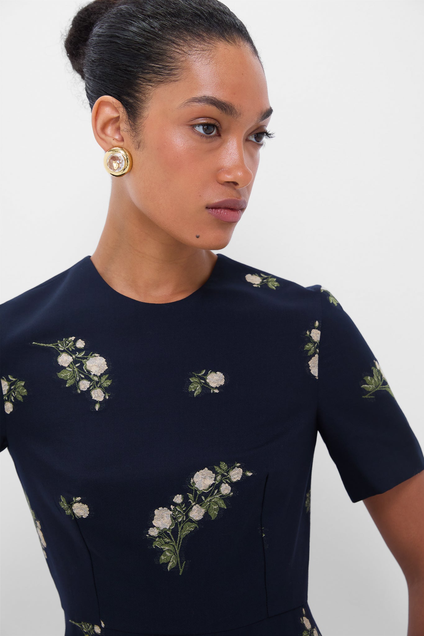 Midnight Blue Short Sleeve Midi Dress | ERDEM Midnight Blue Short Sleeve Midi Dress | ERDEM