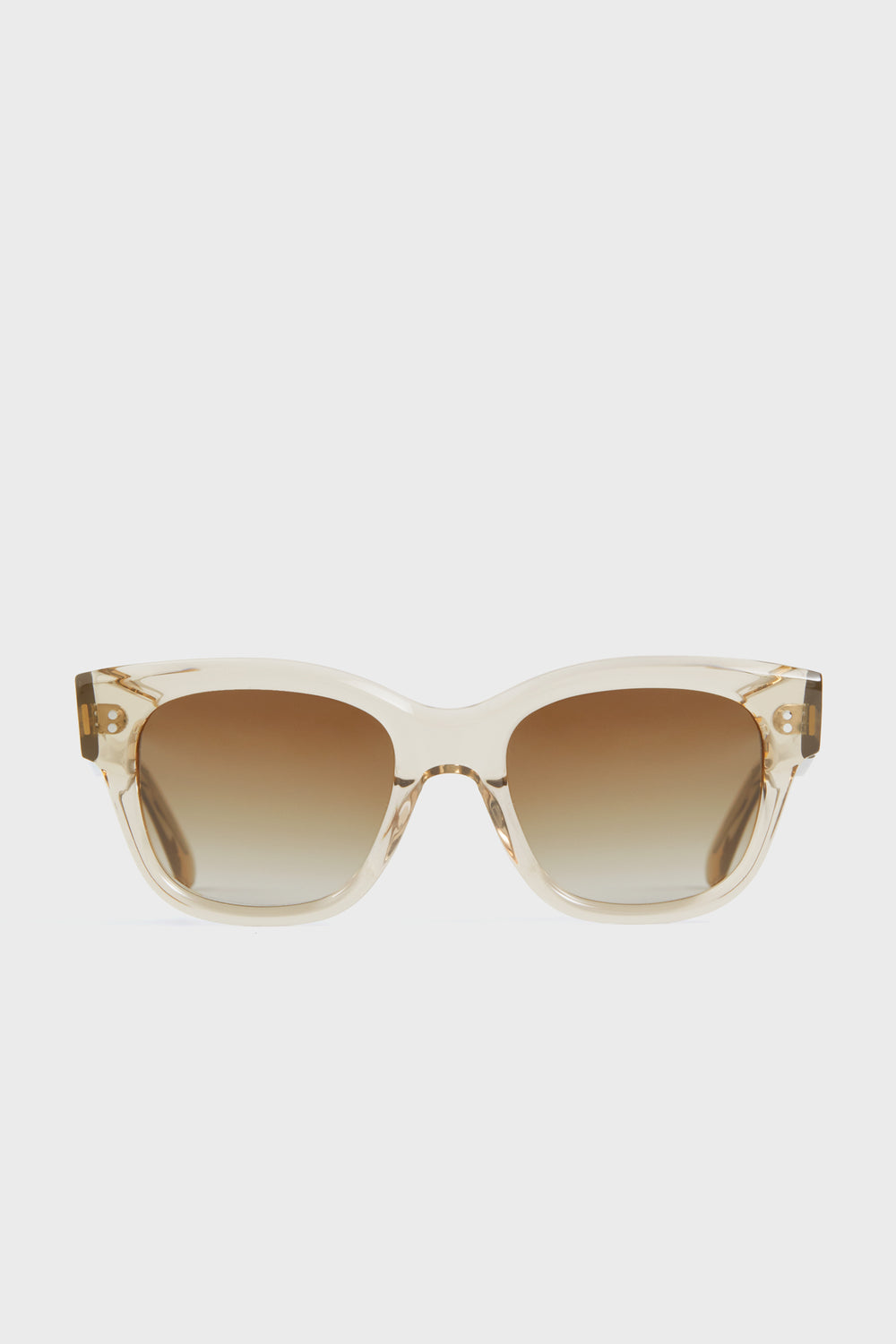 Chimi offers beige, square-framed sunglasses with UV protection and brown gradient lenses, blending style and functionality.