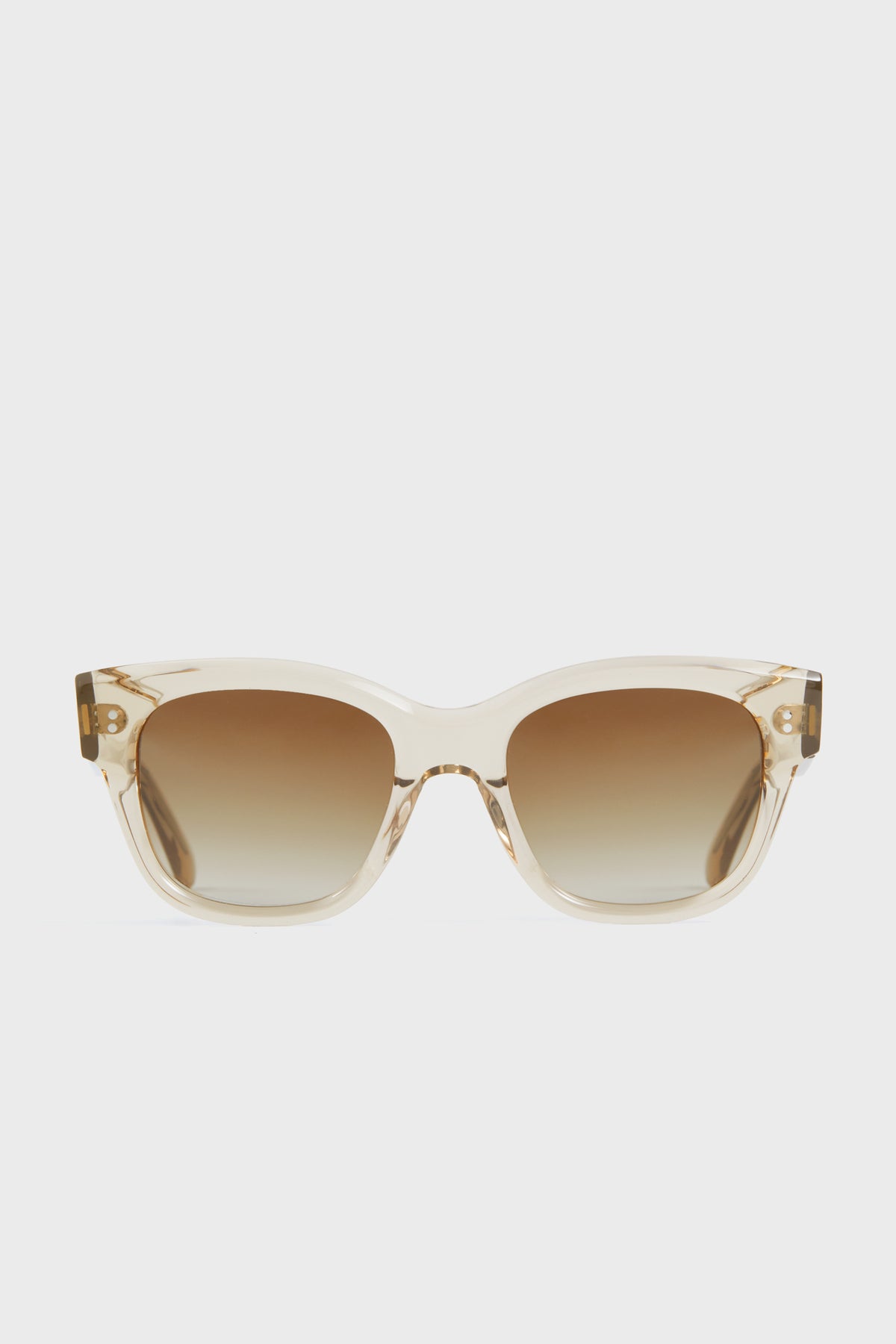 Chimi offers beige, square-framed sunglasses with UV protection and brown gradient lenses, blending style and functionality.