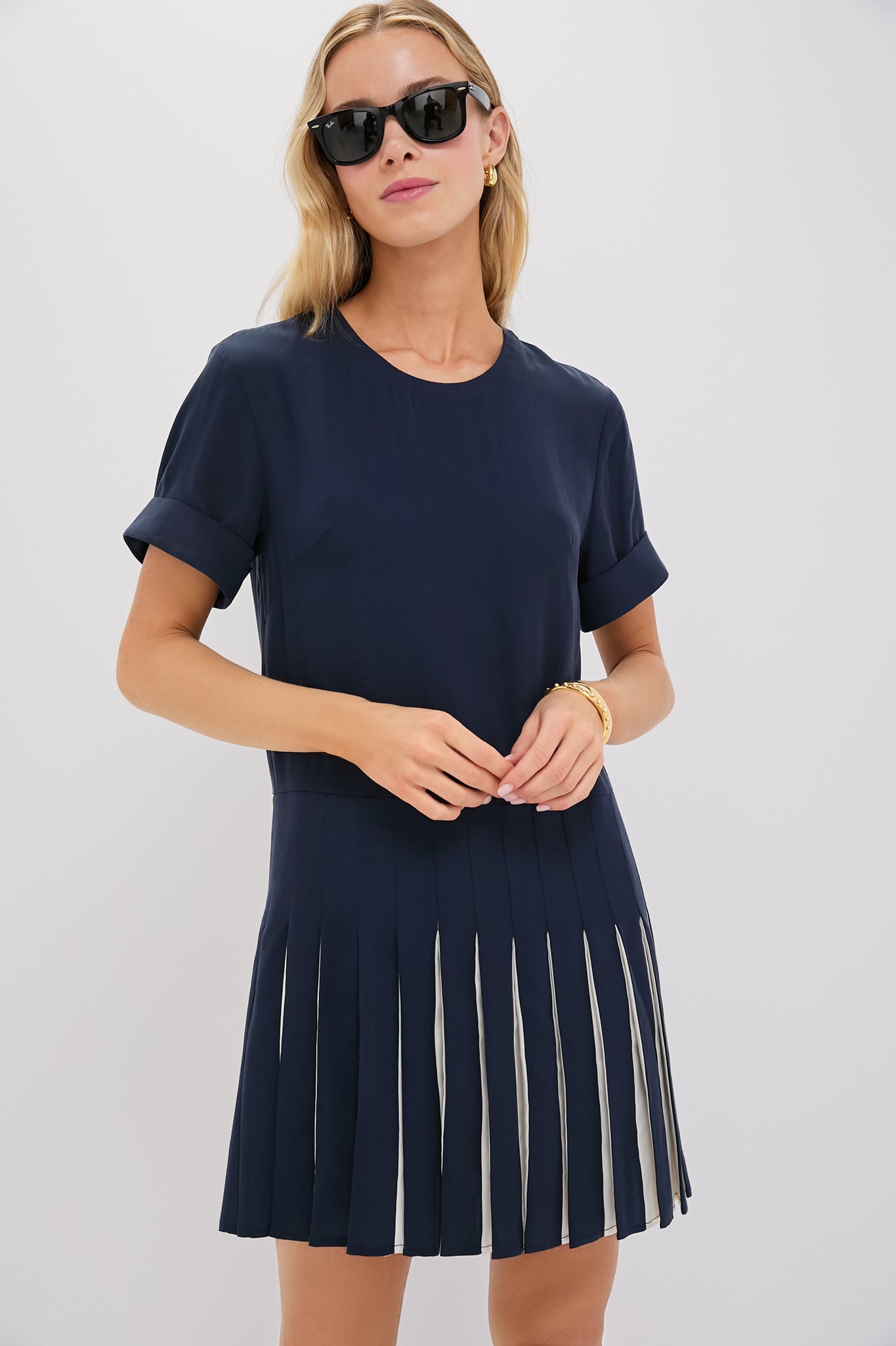 navy blue pleated dress Navy Pleated Liza Dress