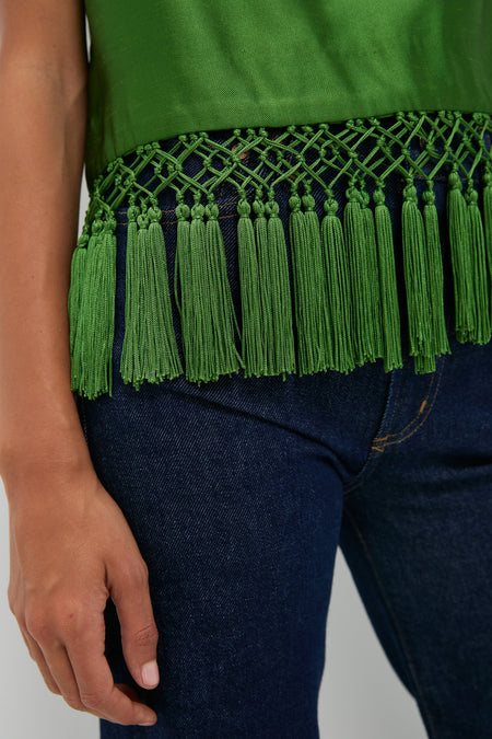 Green Dupioni Chadwick Tassel Top