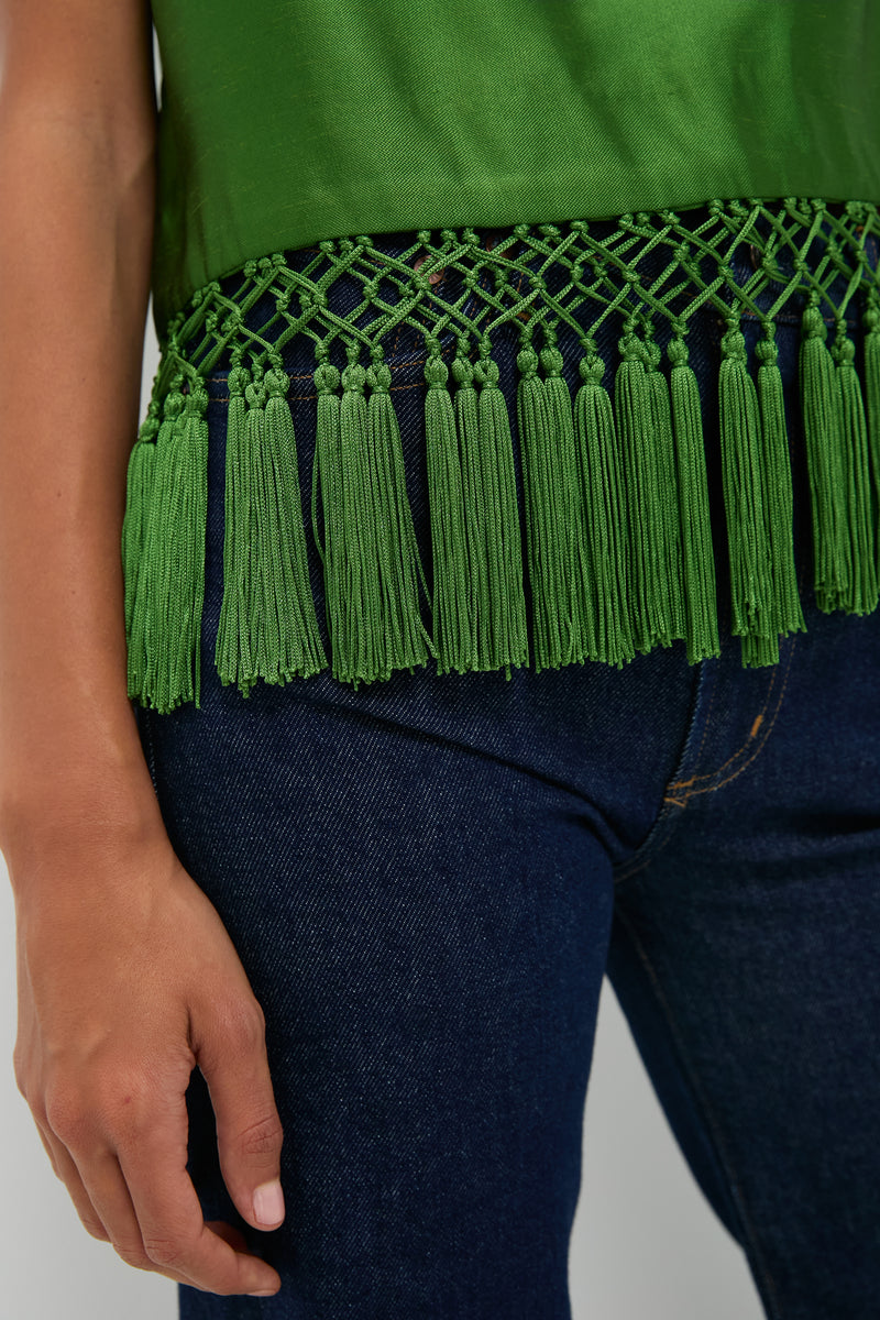 Green Dupioni Chadwick Tassel Top