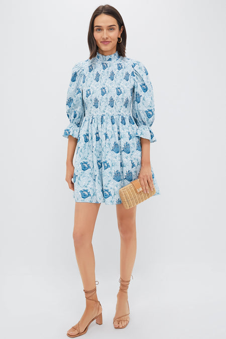 Teal Leafy Floral Smocked Larah Mini Dress