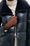 Blue Navy Nylon Ultralight Short Jacket with Faux Fur Collar