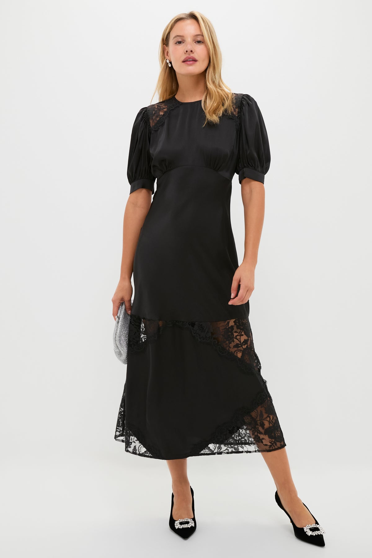 Hyacinth House Black Lace Pierpont Midi Dress Black Lace / XXS