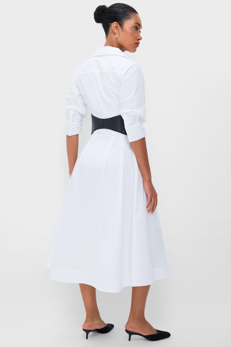White Olson Belted Midi Dress