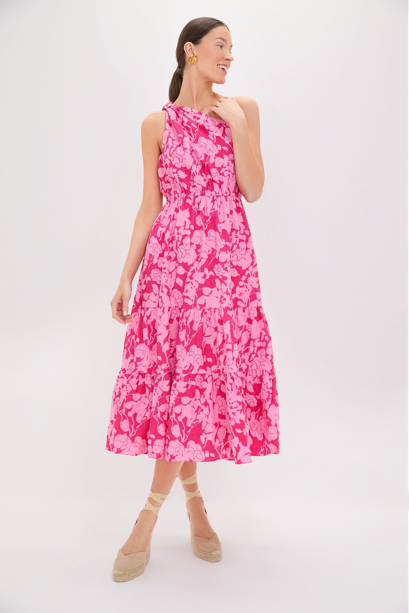 Pink Textured Floral One Shoulder Sybil Maxi Dress | Hyacinth House Pink Textured Floral One Shoulder Sybil Maxi Dress | Hyacinth House