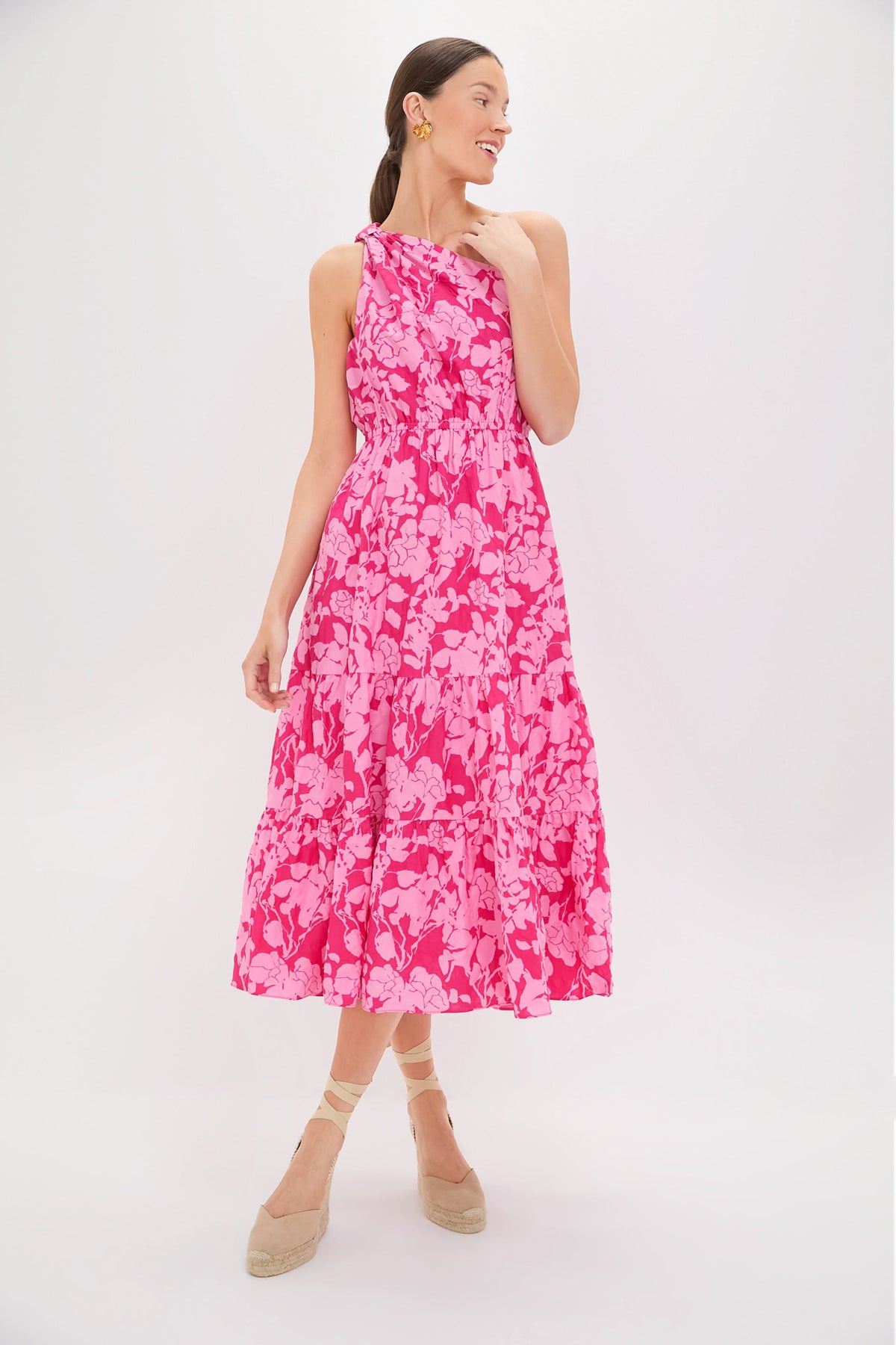 Pink Textured Floral One Shoulder Sybil Maxi Dress