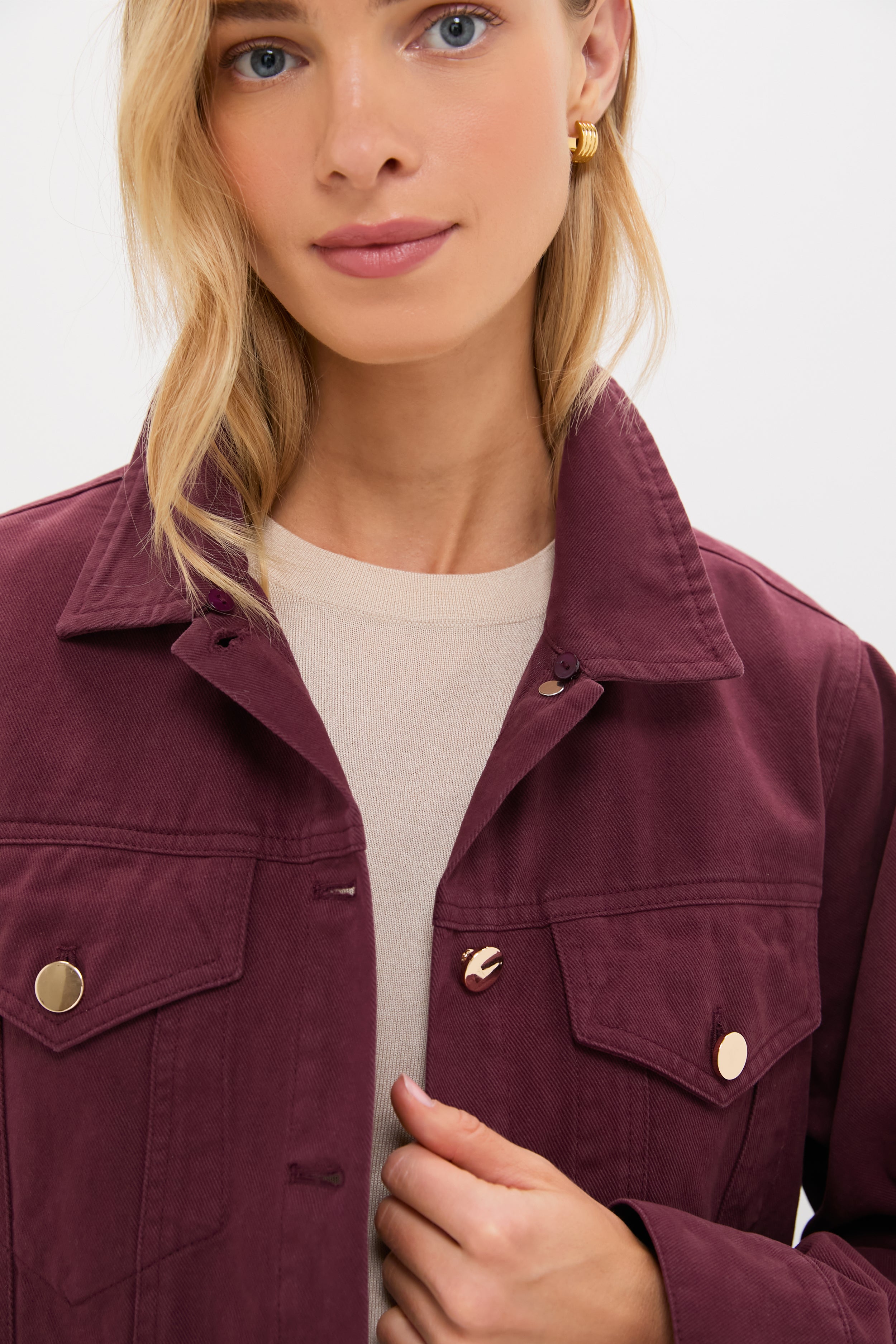 Maroon Denim Removable Collar Rocco Jacket