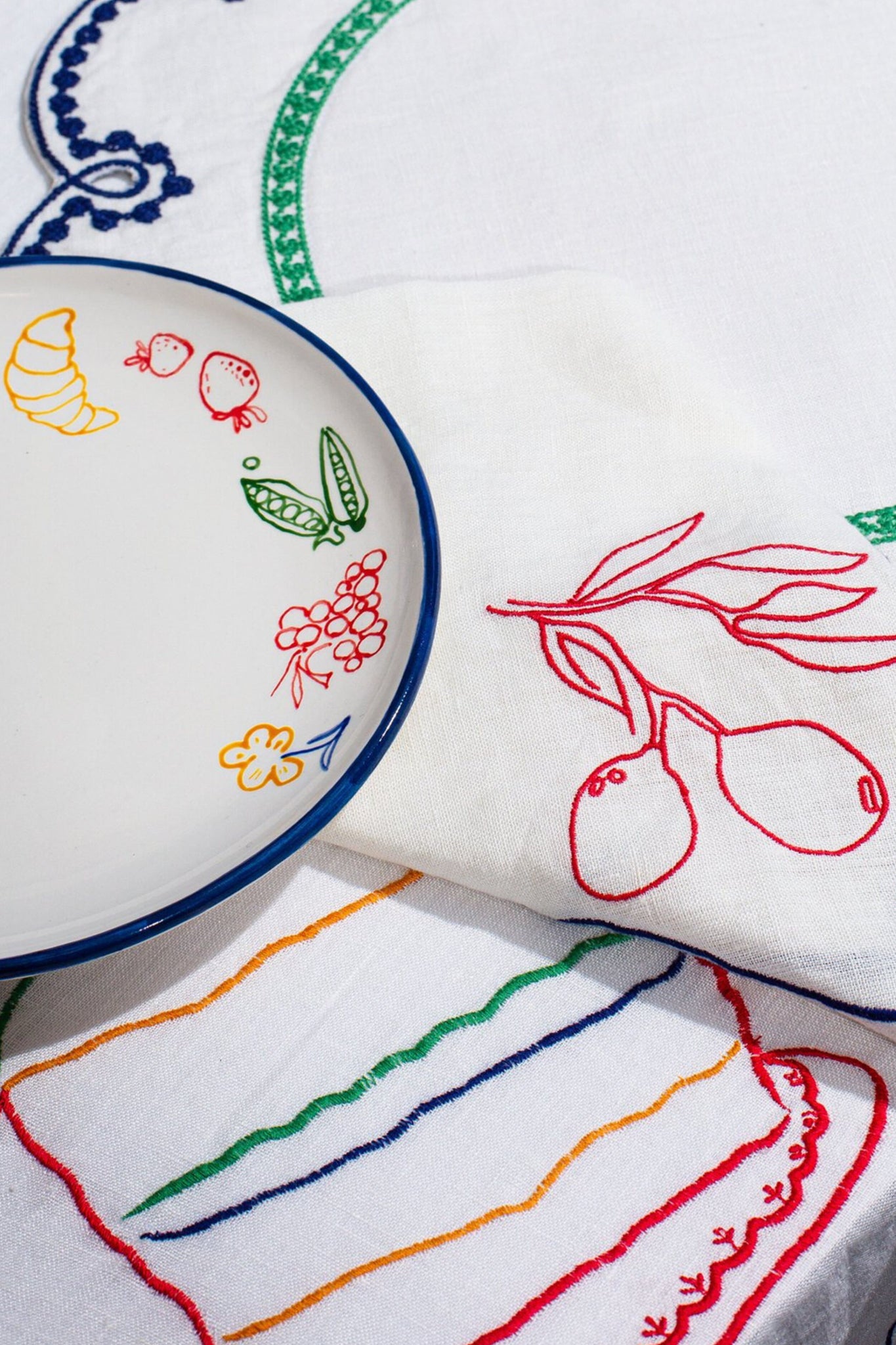 Fruits & Veggies Embroidered Linen Napkins (Set of 4)
