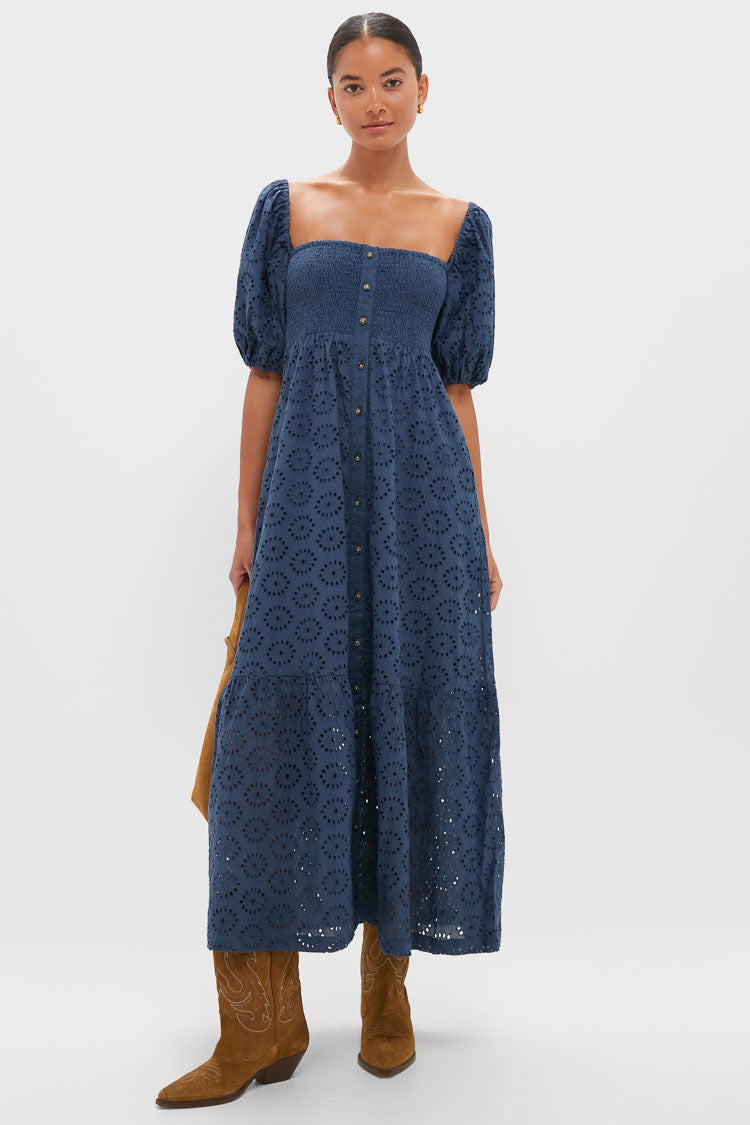 Blue Indigo Eyelet Santiago 4 Maxi Dress | Love Tomas by Emerson Fry Blue Indigo Eyelet Santiago 4 Maxi Dress | Love Tomas by Emerson Fry